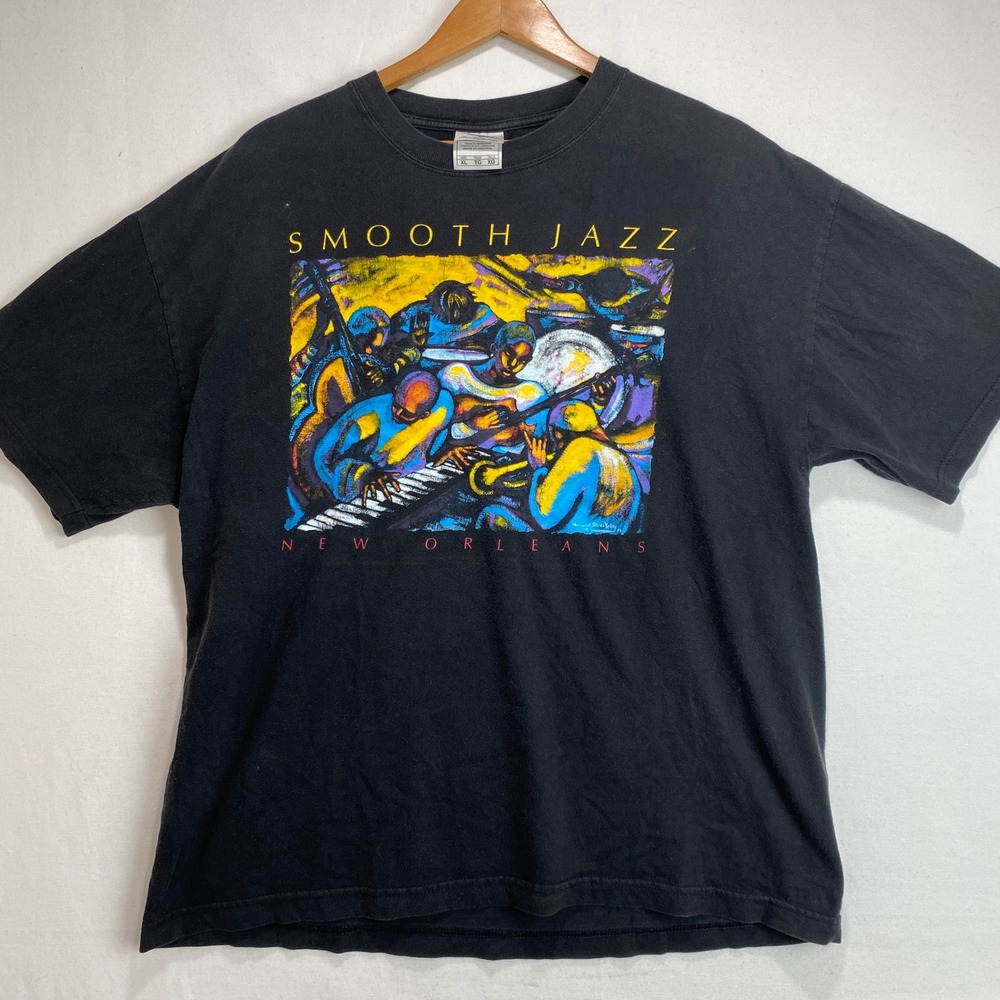 VTG Smooth Jazz New Orleans Graphic TShirt Diamond Star  Men XL Black Cotton Tee